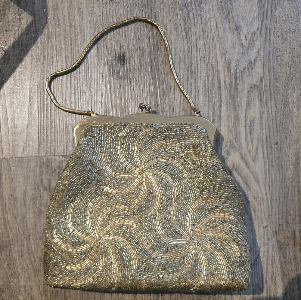 Mid-Century Vintage Gold Beaded Evening Bag - Picture 1 of 6